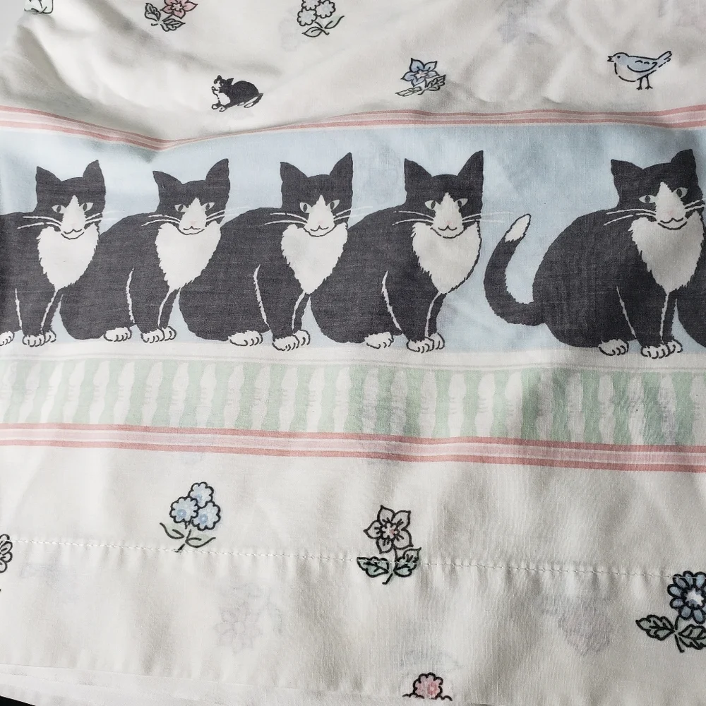 Vintage Cat's Cradle Bibb Full Sheet Feline Tuxedo Kitty Domestic Animal Feline